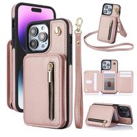 Phone Case for iPhone 16 15 14 13 12 11 Pro Max RFID Blocking Card Wallet Flip Stand Cover Crossbody Lanyard Strap Wristband ...