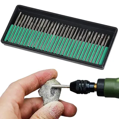 3mm Shank Diamond Grinding Burr Bits, Needle Point Carving Polishing Glass Jade Drill Rotating Tool Set, Stone Carving Rotary...