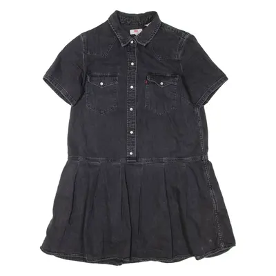 LEVI'S Womens Shirt Dress Black Denim Short Sleeve Short S
