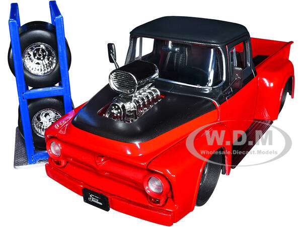 1956 Ford F-100 Pickup Truck Red and Dark Gray Metallic with Extra Wheels \