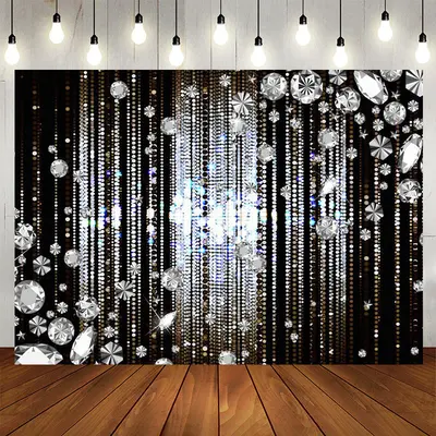 Aperturee Silver Glitter Diamonds Black Birthday Backdrop