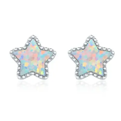 Sterling Silver Opal Star Stud Earrings
