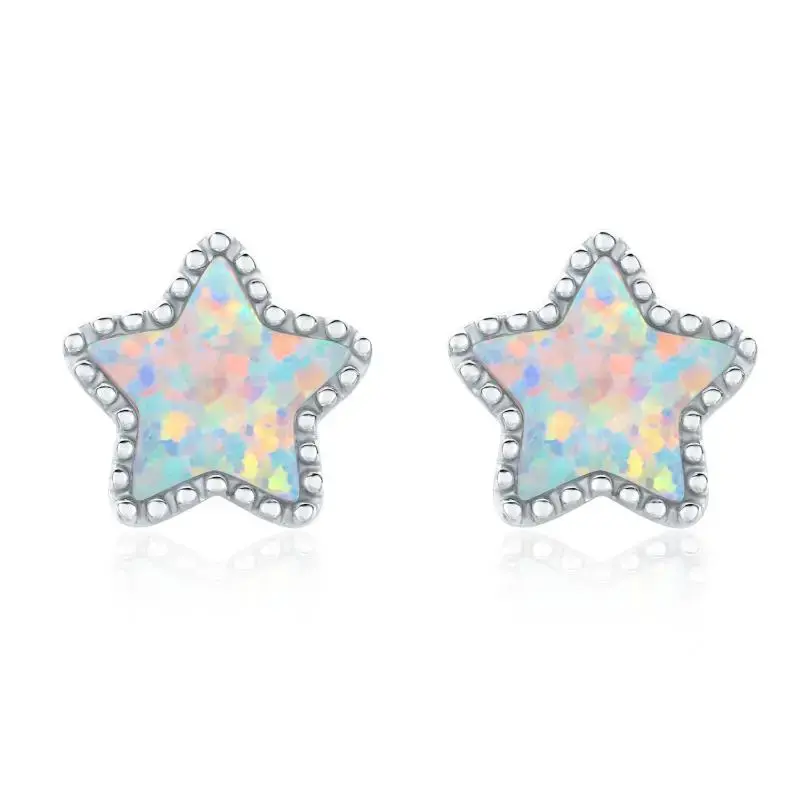 Sterling Silver Opal Star Stud Earrings