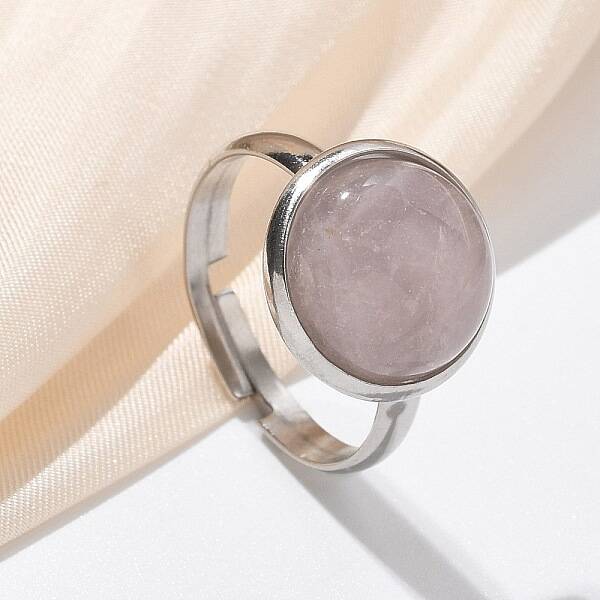 Half Round Natural Rose Quartz Finger Rings