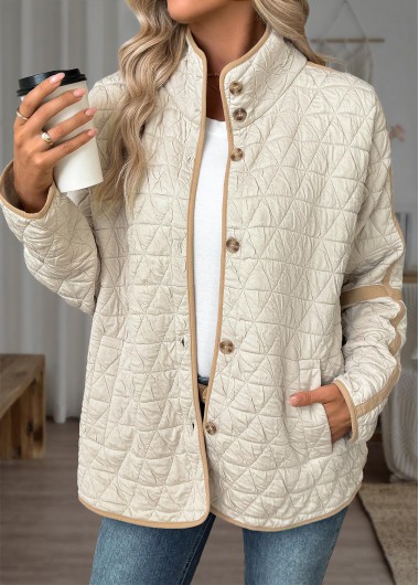 Modlily Beige Tummy Coverage Long Sleeve Stand Collar Coat - XXL