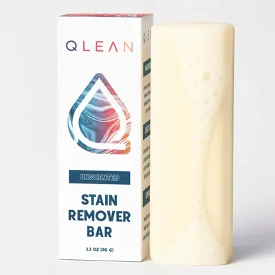 Qlean Vegan Stain Remover Bar for Fabrics, Laundry Bar Soap for Clothes – Plant-Based, Travel-Friendly Stain Remover for Gr...