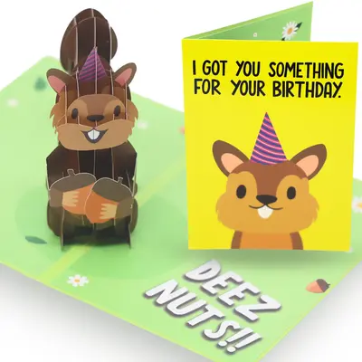 Sleazy Greetings Deez Nuts Squirrel Pop Up Birthday Card - Funny Birthday Card for Men Women - Squirrel 3D Greeting Cards 5x7...