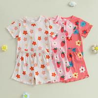 Toddler Girls Summer Outfit Floral Print Short Sleeve T-Shirt and Elastic Shorts Set Cute 2 Piece Clothes