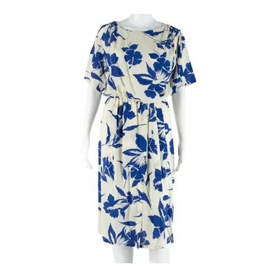 AURORA VILLA Sheer Womens Fit & Flare Dress Beige 90s Floral Midi S