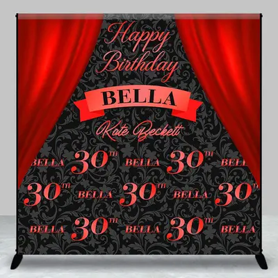 Red Curtain Black Custom Name 30th Birthday Backdrop