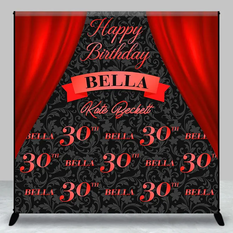 Red Curtain Black Custom Name 30th Birthday Backdrop