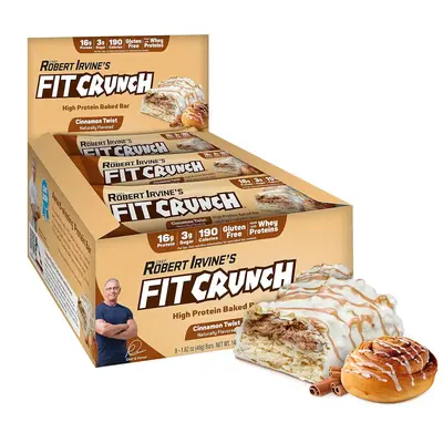FITCRUNCH Snack Size Protein Bars, Designed by Robert Irvine, 6-Layer Baked Bar, Gluten Free & Soft Cake Core (9 Count, Cinna...