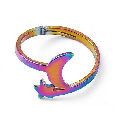 Ion Plating(IP) 201 Stainless Steel Moon & Star Adjustable Ring for Women