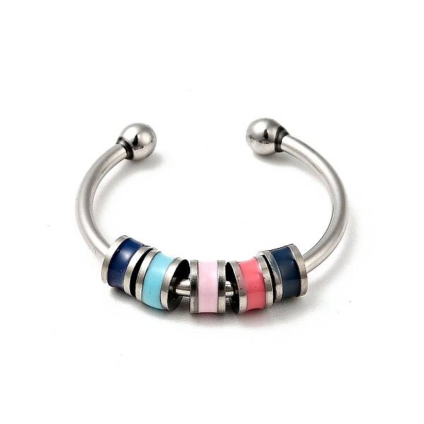 Enamel Disc Rotating Beaded Open Cuff Ring