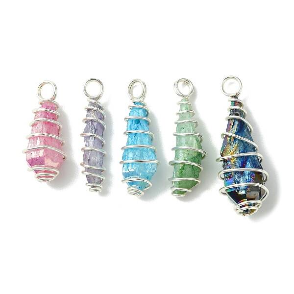 5Pcs Electroplated Natural Quartz Pendants