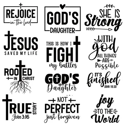 Letter Pattern Jesus God Theme Heat Transfer Sticker, 12pcs/set Heat Press Decal, Heat Transfer For DIY Clothing T-Shirt Mask...