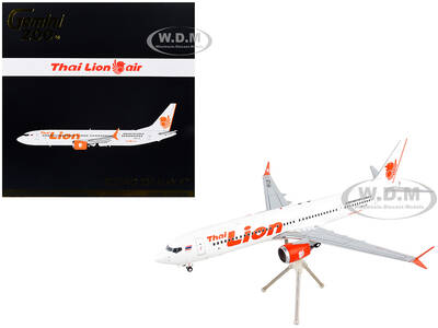 Boeing 737 MAX 9 Commercial Aircraft Thai Lion Air White with Orange Tail Graphics Gemini 200 Series 1/200 Diecast Model Airp...