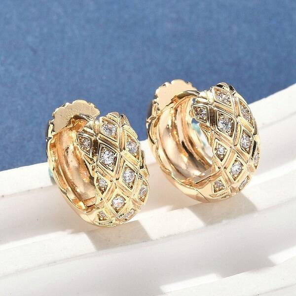 Brass Clear Cubic Zirconia Rhombus Hoop Earrings