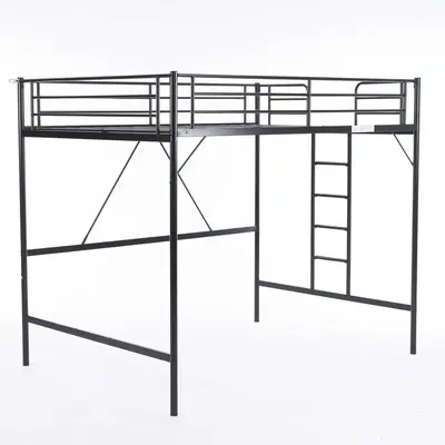 VINGLI Loft Bed Full Size with Flat Rungs for Adults, Kids and Young Teens, No Box Spring Required,Heavy Duty Metal Slat Supp...