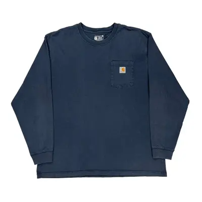 Loose Fit Carhartt Long Sleeve T-Shirt - 2XL Navy Cotton