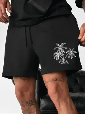 Men's Regular Fit Coconut Tree Print Drawstring Waist Pocket Shorts, Summer Clothes, Casual Streetwear Soft Comfy Shorts for ...