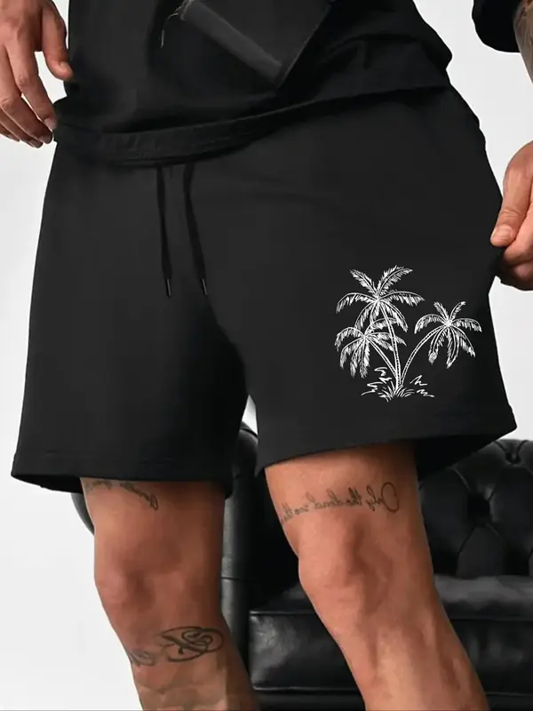 Men's Regular Fit Coconut Tree Print Drawstring Waist Pocket Shorts, Summer Clothes, Casual Streetwear Soft Comfy Shorts for ...