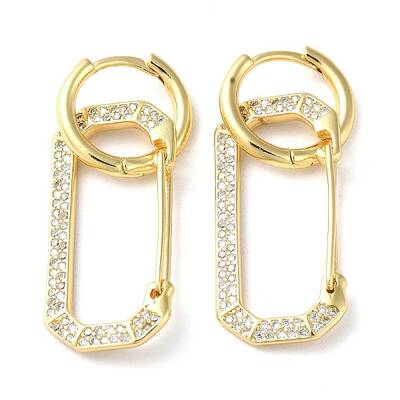 Rack Plating Brass Micro Pave Cubic Zirconia Dangle Hoop Earrings