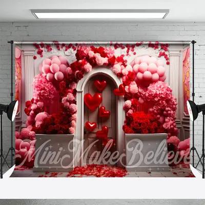 Red Pink Rose Heart Balloons Valentines Day Backdrop - Aperturee