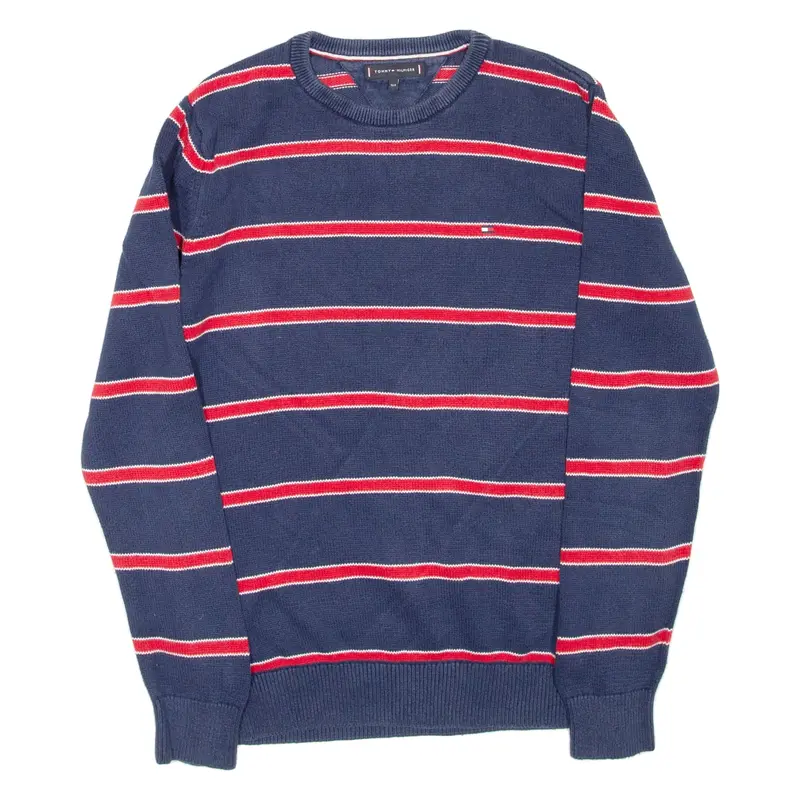 TOMMY HILFIGER Boys Patterned Jumper Blue Striped Tight Knit L