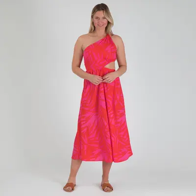 One Shoulder Cut Out Midi Dress - M