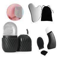 Facial Care Set, Including Rotating Pattern Ice Roller & Reusable Ice Grid & Stainless Steel Blackhead Shovel with Silicone B...