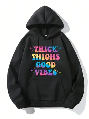 Men's Letter Print Hoodie, Fashion Essentials Hoodie, Regular Fit Casual Drawstring Pocket Hooded Sweatshirt, Men Clothes for...