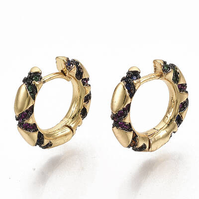 Brass Micro Pave Colorful Cubic Zirconia Hoop Earrings