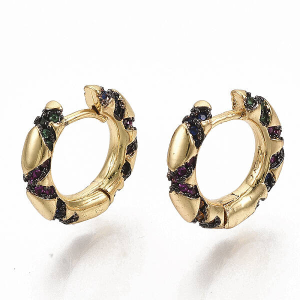 Brass Micro Pave Colorful Cubic Zirconia Hoop Earrings