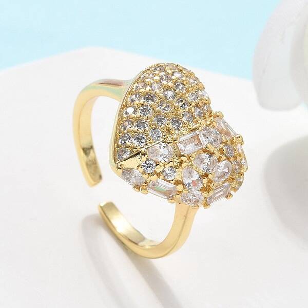 Brass Micro Pave Clear Cubic Zirconia Cuff Rings for Women