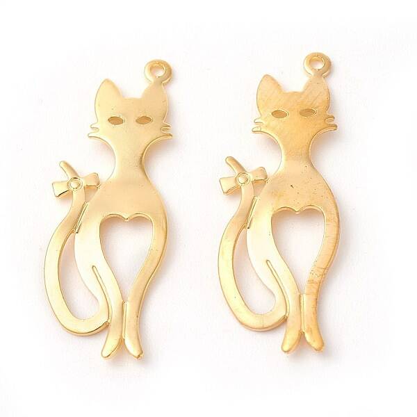 Rack Plating Brass Kitten Pendants