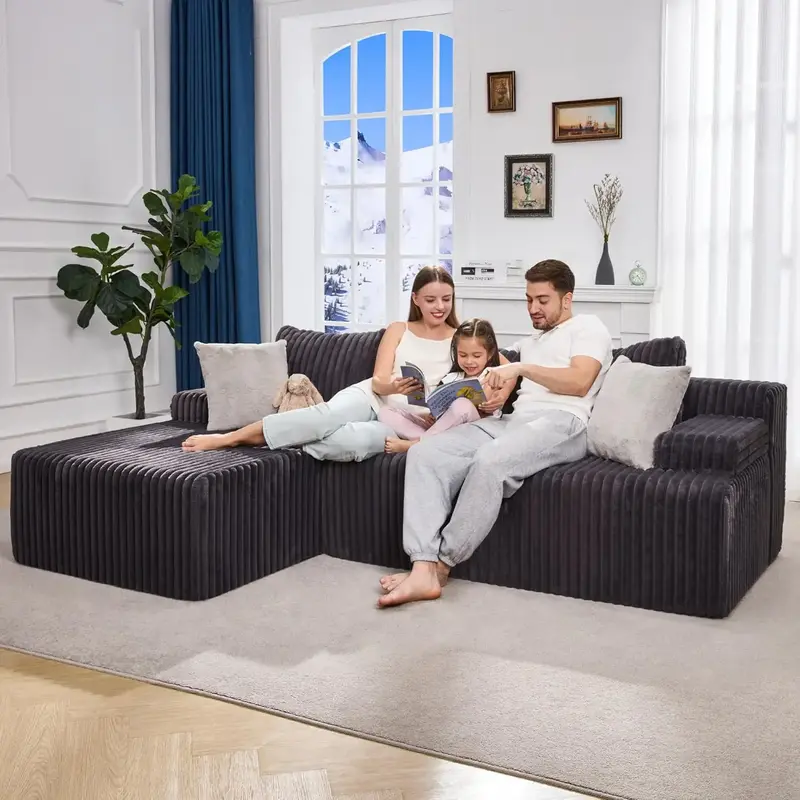 Modular Sectional Sofa Couches L-Shape Couch 3 Seat Modular Sofa Memory Foam Cloud Couch with Oversized Chaise for Living Roo...