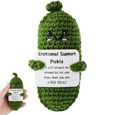 Emotional Support Pickle, Cute Crochet Pickled Cucumber Knitting Doll Handmade Crochet Doll Inspirational Gifts Ornaments Emo...