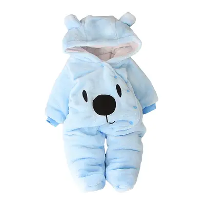 Baby Hooded Footie Romper Snap Up Fleece Snowsuit Winter Outwear Cute Pattern Jumpsuit