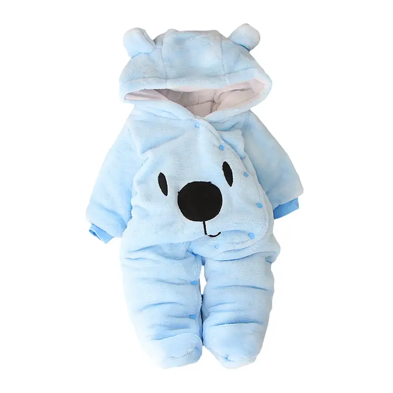 Baby Hooded Footie Romper Snap Up Fleece Snowsuit Winter Outwear Cute Pattern Jumpsuit