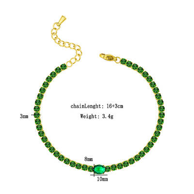 Stylish Stainless Steel Pave Green Cubic Zirconia Link Chain Bracelets for Saudi National Day