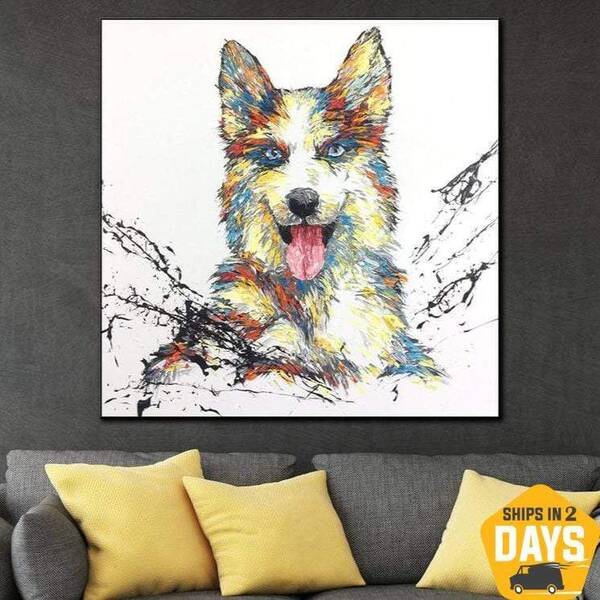 Large Original Oil Painting Abstract Dog Painting Colorful Wall Art Oil Paintings On Canvas | FAITHFUL FRIEND 24"x24&quo...