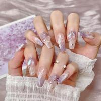 Handmade Pink French Press On Nails with Glue – Crystal Design False Nails for Women, Reusable Nail Tips for Parties, Daily...