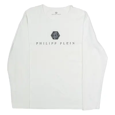 PHILIPP PLEIN Mens T-Shirt White Long Sleeve Crew Neck L