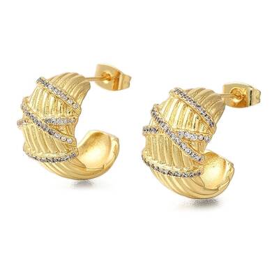 Brass Pave Clear Cubic Zirconia Stud Earrings