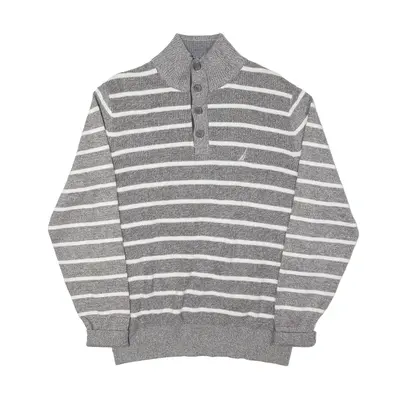 NAUTICA Patterned Jumper Grey Striped High Neck Mens M