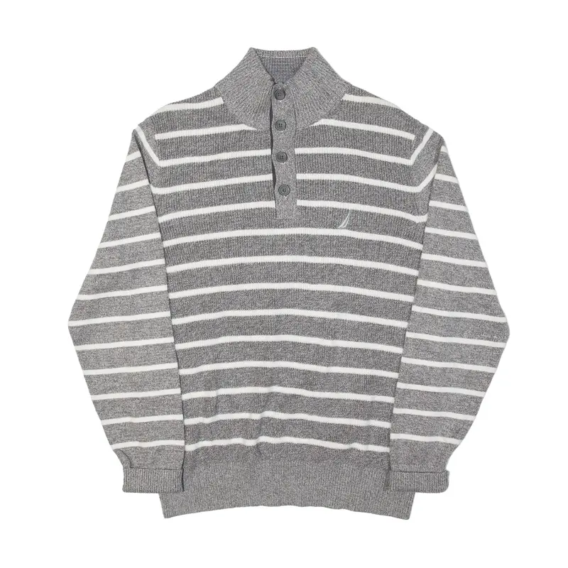 NAUTICA Patterned Jumper Grey Striped High Neck Mens M