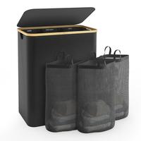 Laundry bin Sorter Hamper with Lid - 3 Section Organizer Basket for Dirty Clothes, Perfect for Bedroom & Bathroom -Black Hous...