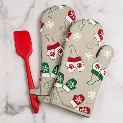 Festival Pets 100% Cotton Oven Mitts | Dog Oven Mitts | Cat Oven Mitts - Snowflakes