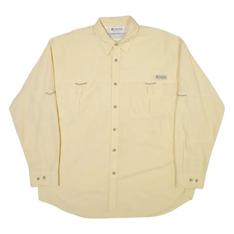 COLUMBIA Mens Plain Shirt Cream Long Sleeve L
